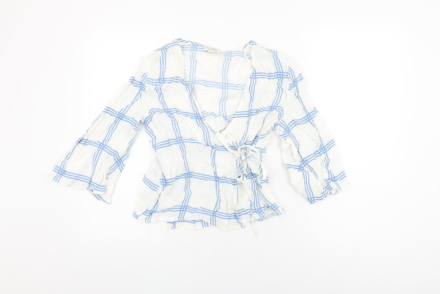 Miss Selfridge Womens White Geometric Viscose Wrap T-Shirt Size 10 V-Neck