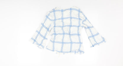 Miss Selfridge Womens White Geometric Viscose Wrap T-Shirt Size 10 V-Neck