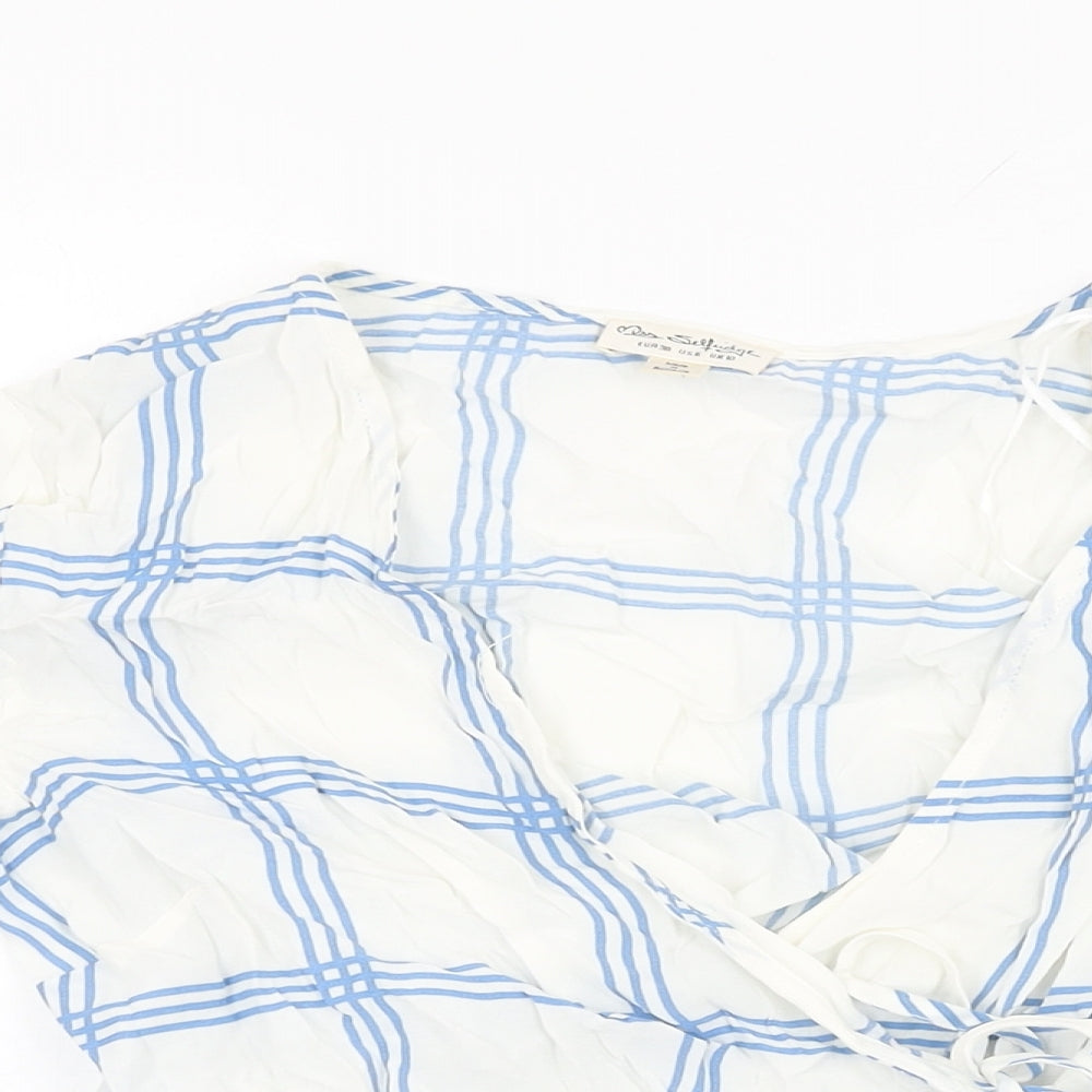 Miss Selfridge Womens White Geometric Viscose Wrap T-Shirt Size 10 V-Neck