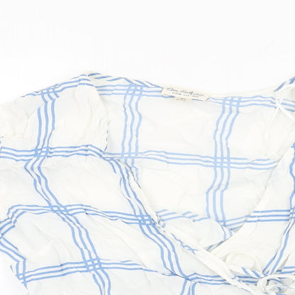 Miss Selfridge Womens White Geometric Viscose Wrap T-Shirt Size 10 V-Neck