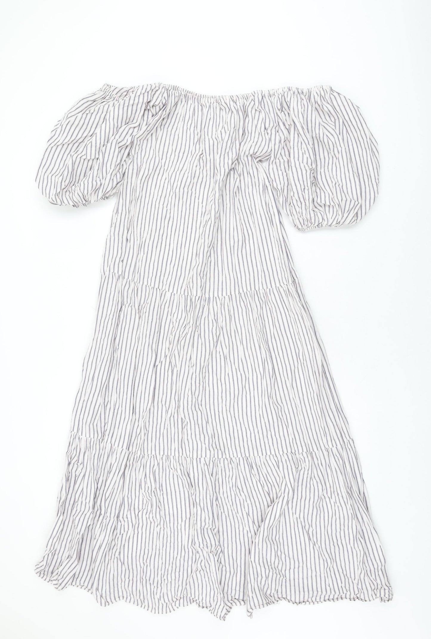 ASOS Womens White Striped Polyester A-Line Size 8 Off the Shoulder Pullover