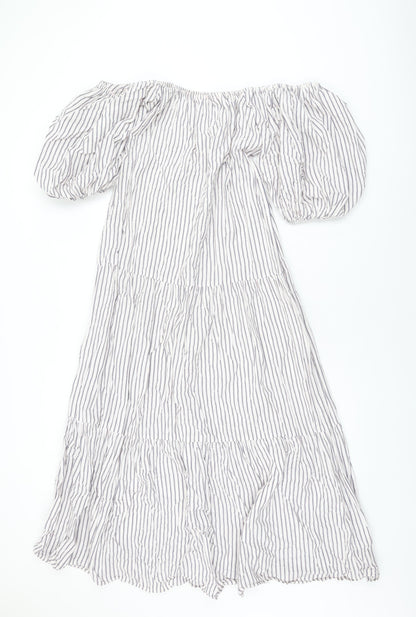 ASOS Womens White Striped Polyester A-Line Size 8 Off the Shoulder Pullover