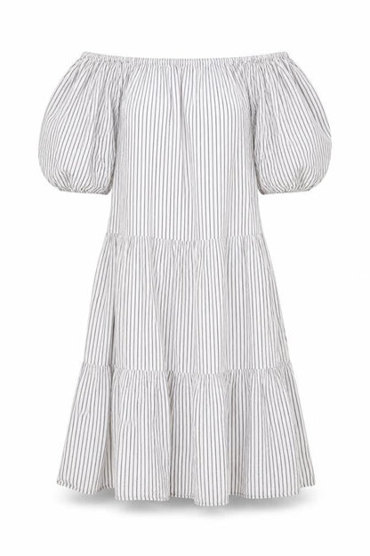 ASOS Womens White Striped Polyester A-Line Size 8 Off the Shoulder Pullover