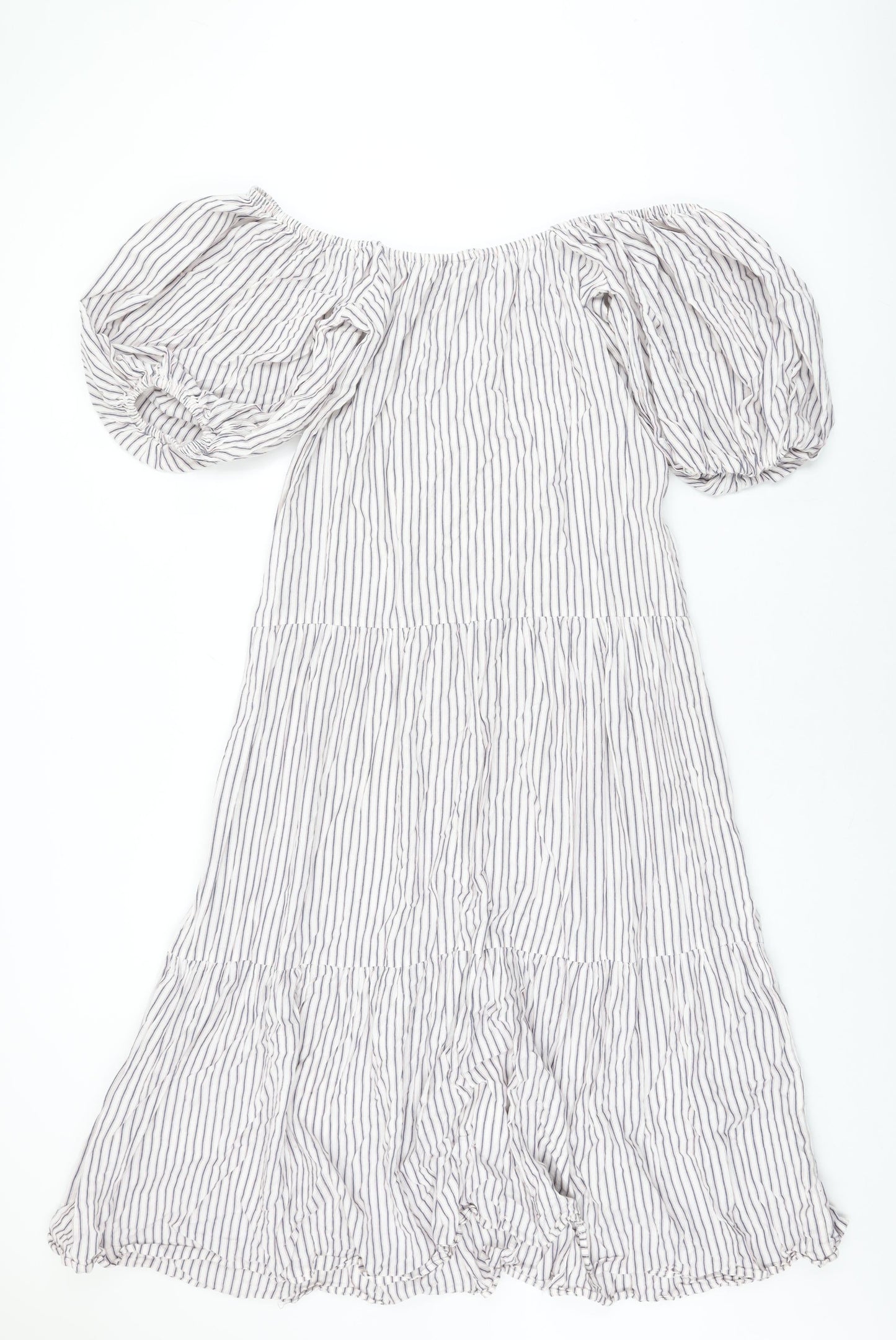 ASOS Womens White Striped Polyester A-Line Size 8 Off the Shoulder Pullover