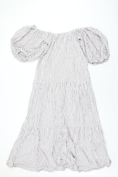 ASOS Womens White Striped Polyester A-Line Size 8 Off the Shoulder Pullover