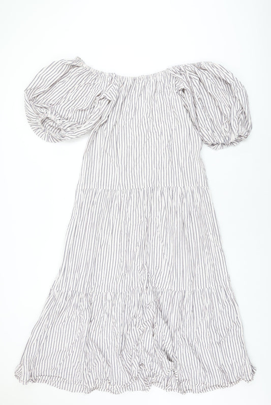 ASOS Womens White Striped Polyester A-Line Size 8 Off the Shoulder Pullover