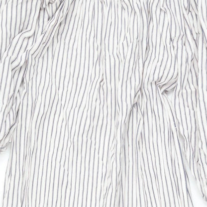 ASOS Womens White Striped Polyester A-Line Size 8 Off the Shoulder Pullover