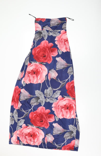 Miso Womens Blue Floral Polyester Maxi Size 8 Off the Shoulder Pullover