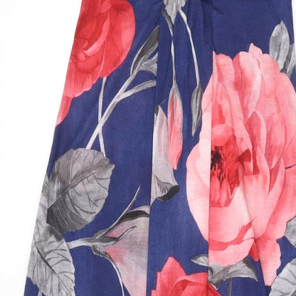 Miso Womens Blue Floral Polyester Maxi Size 8 Off the Shoulder Pullover