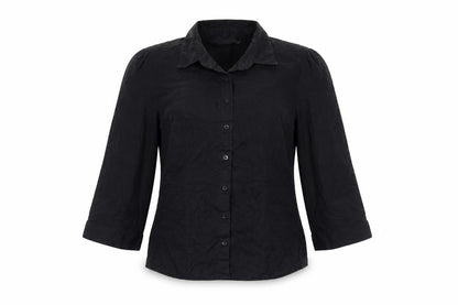 Marks & Spencer Womens Black Polyester Basic Button-Up Size 12 Collared