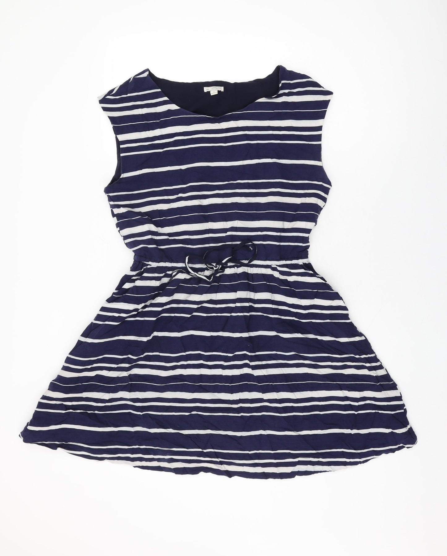 Gap Womens Blue Striped Viscose Skater Dress Size M Round Neck Drawstring