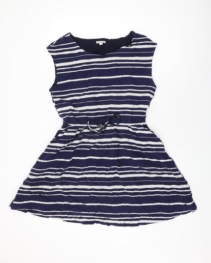 Gap Womens Blue Striped Viscose Skater Dress Size M Round Neck Drawstring