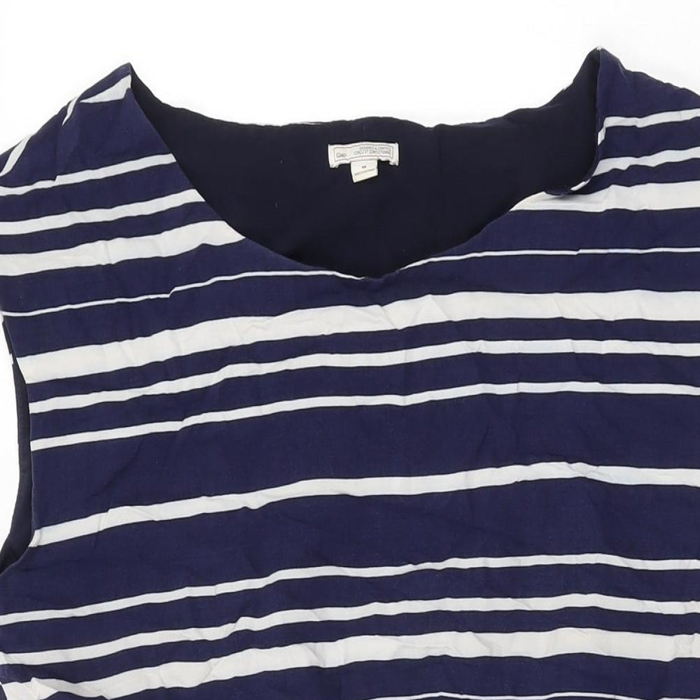 Gap Womens Blue Striped Viscose Skater Dress Size M Round Neck Drawstring