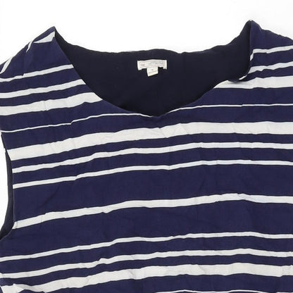 Gap Womens Blue Striped Viscose Skater Dress Size M Round Neck Drawstring
