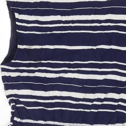 Gap Womens Blue Striped Viscose Skater Dress Size M Round Neck Drawstring