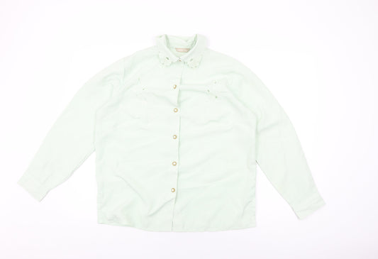 Daxon Womens Green Polyester Basic Button-Up Size 16 Collared