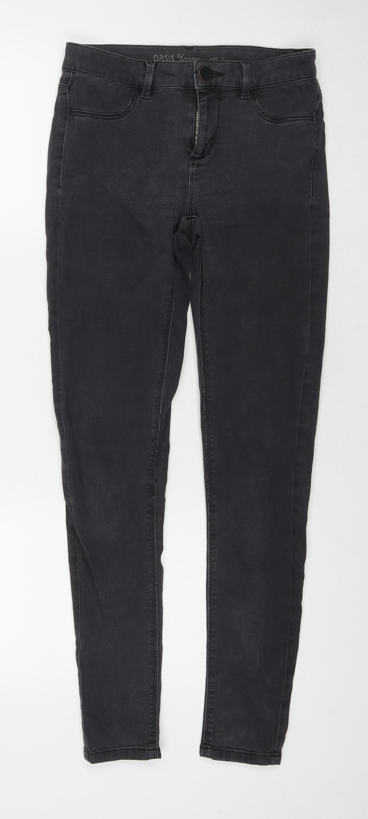 Oasis Womens Grey Cotton Skinny Jeans Size 8 L29 in Regular Zip