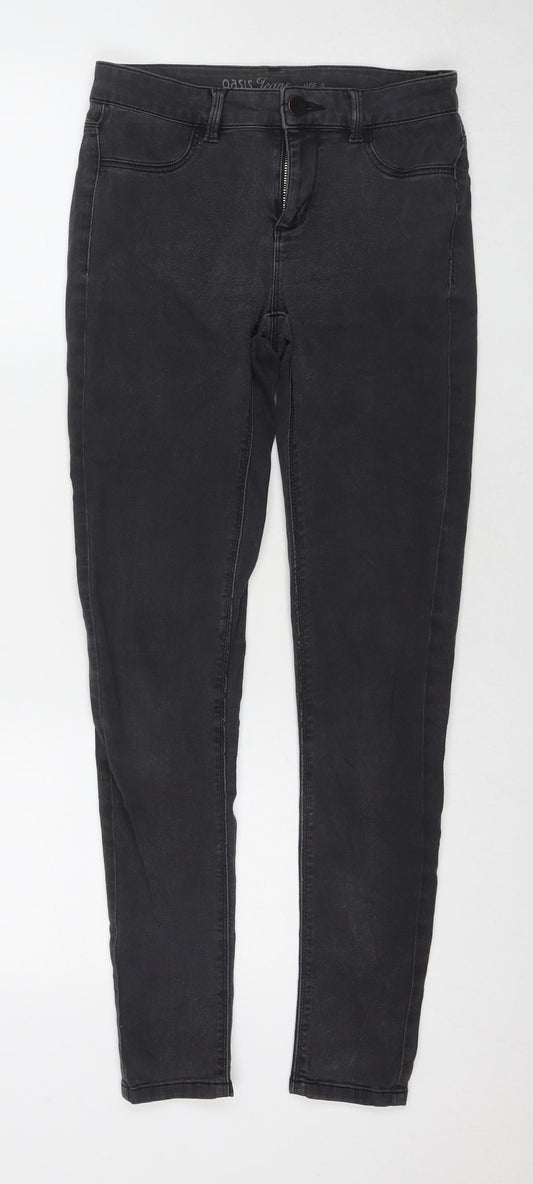 Oasis Womens Grey Cotton Skinny Jeans Size 8 L29 in Regular Zip