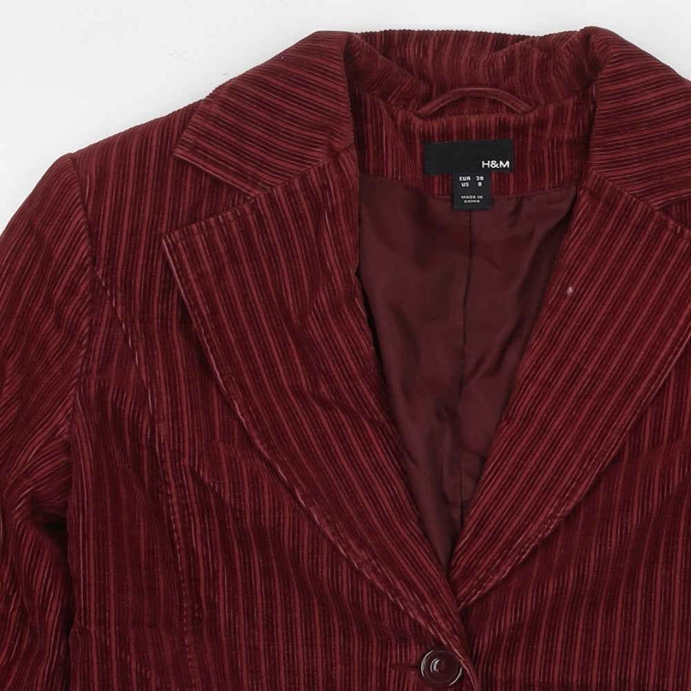 H&M Womens Red Cotton Jacket Suit Jacket Size 10