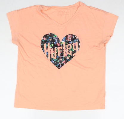 Hurley Womens Orange Polyester Basic T-Shirt Size XL Round Neck - Logo, Hearth