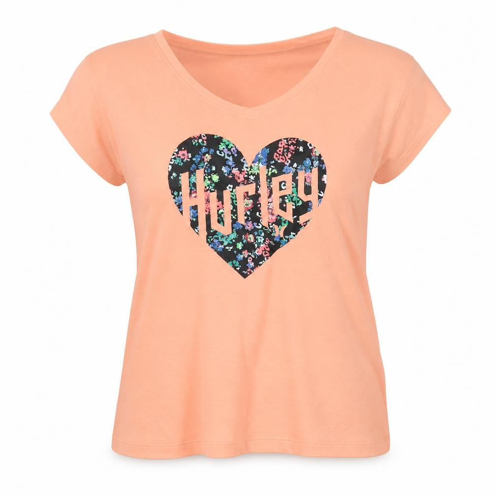 Hurley Womens Orange Polyester Basic T-Shirt Size XL Round Neck - Logo, Hearth