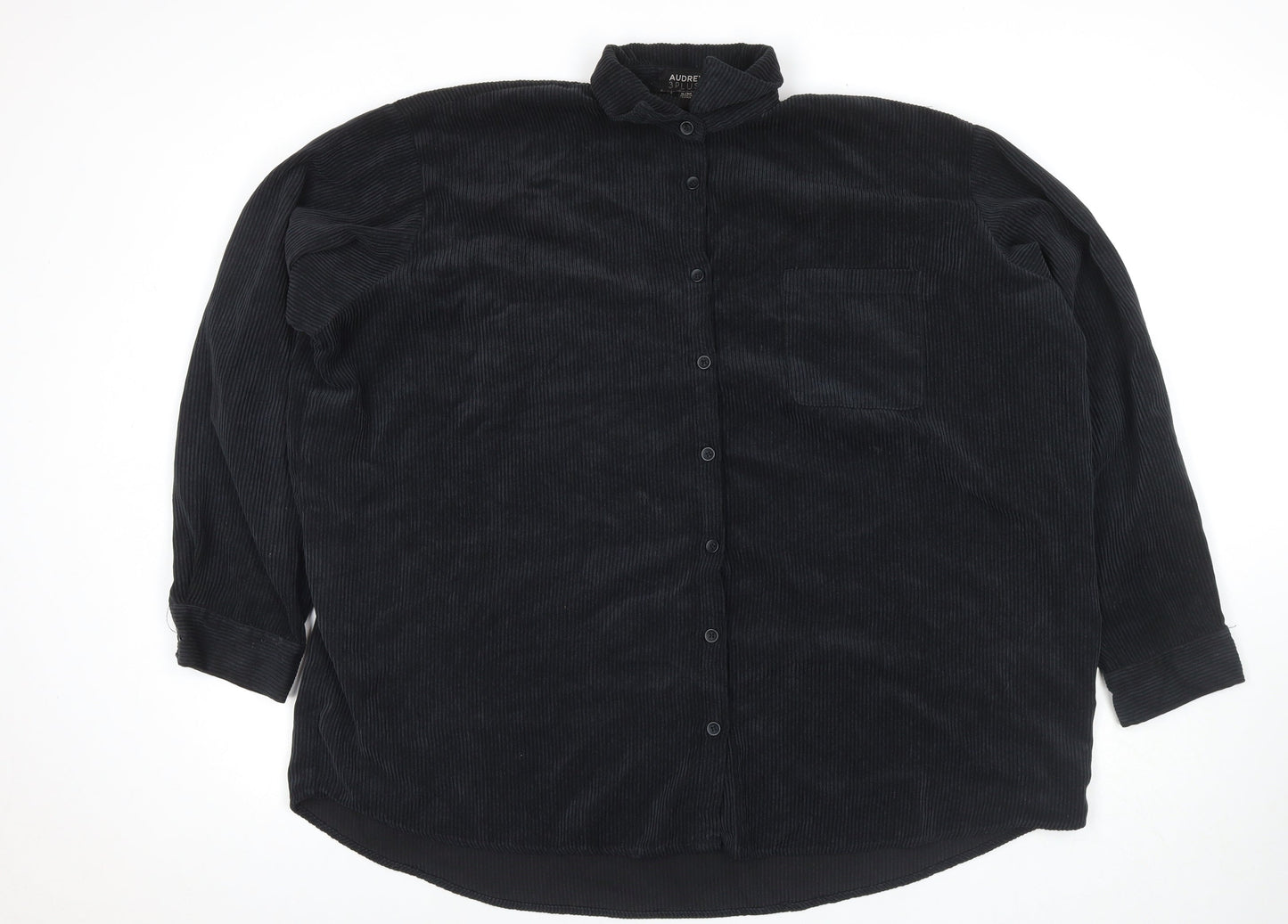 Audrey Mens Black Polyester Button-Up Size S Collared Button - Size S/M