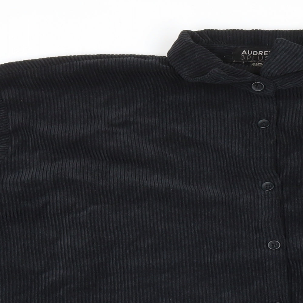 Audrey Mens Black Polyester Button-Up Size S Collared Button - Size S/M