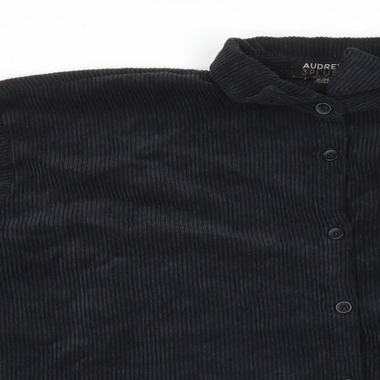 Audrey Mens Black Polyester Button-Up Size S Collared Button - Size S/M