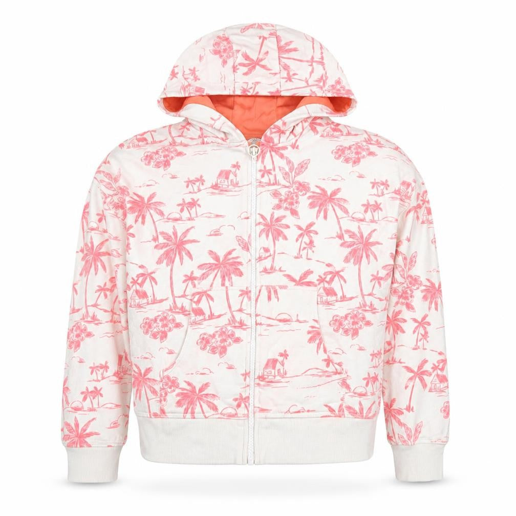 Marks & Spencer Girls White Floral Cotton Full Zip Hoodie Size 12-13 Years Zip