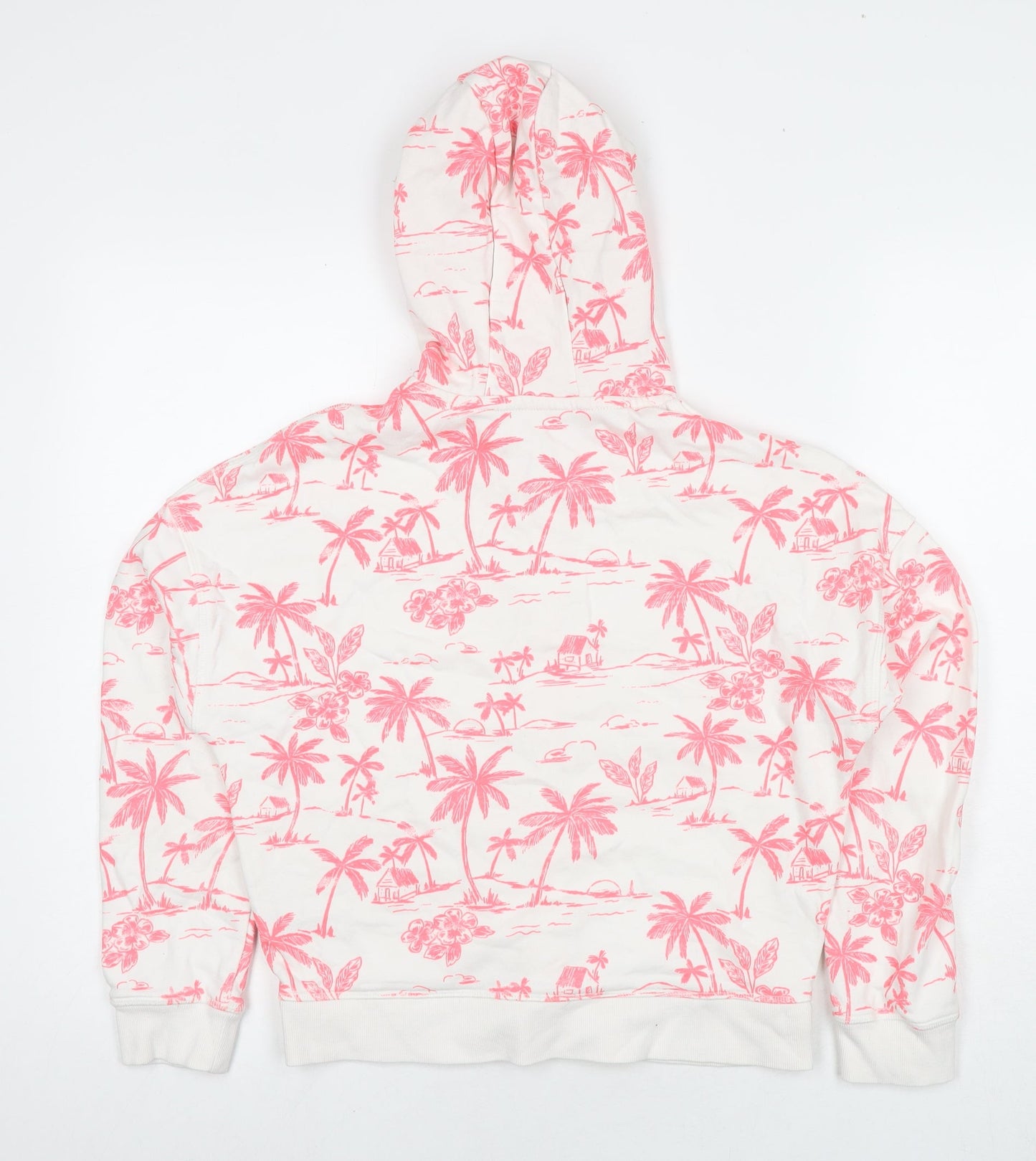 Marks and Spencer Girls White Floral Cotton Full Zip Hoodie Size 12-13 Years Zip