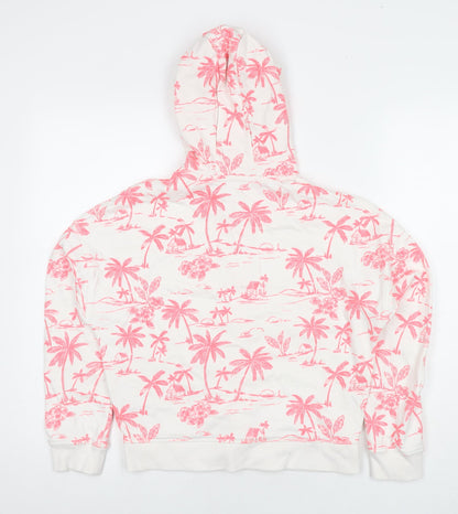 Marks and Spencer Girls White Floral Cotton Full Zip Hoodie Size 12-13 Years Zip