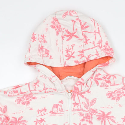 Marks and Spencer Girls White Floral Cotton Full Zip Hoodie Size 12-13 Years Zip