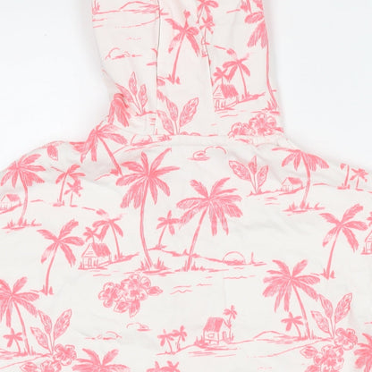 Marks and Spencer Girls White Floral Cotton Full Zip Hoodie Size 12-13 Years Zip
