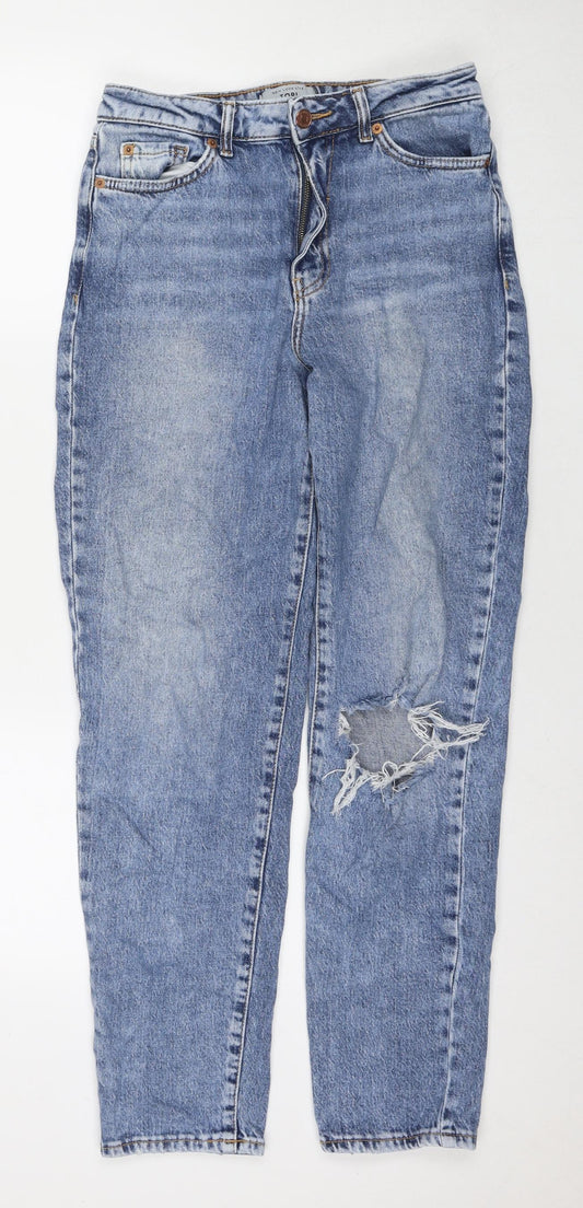 New Look Womens Blue Polyester Blend Mom Jeans Size 8 L29 in Regular Zip