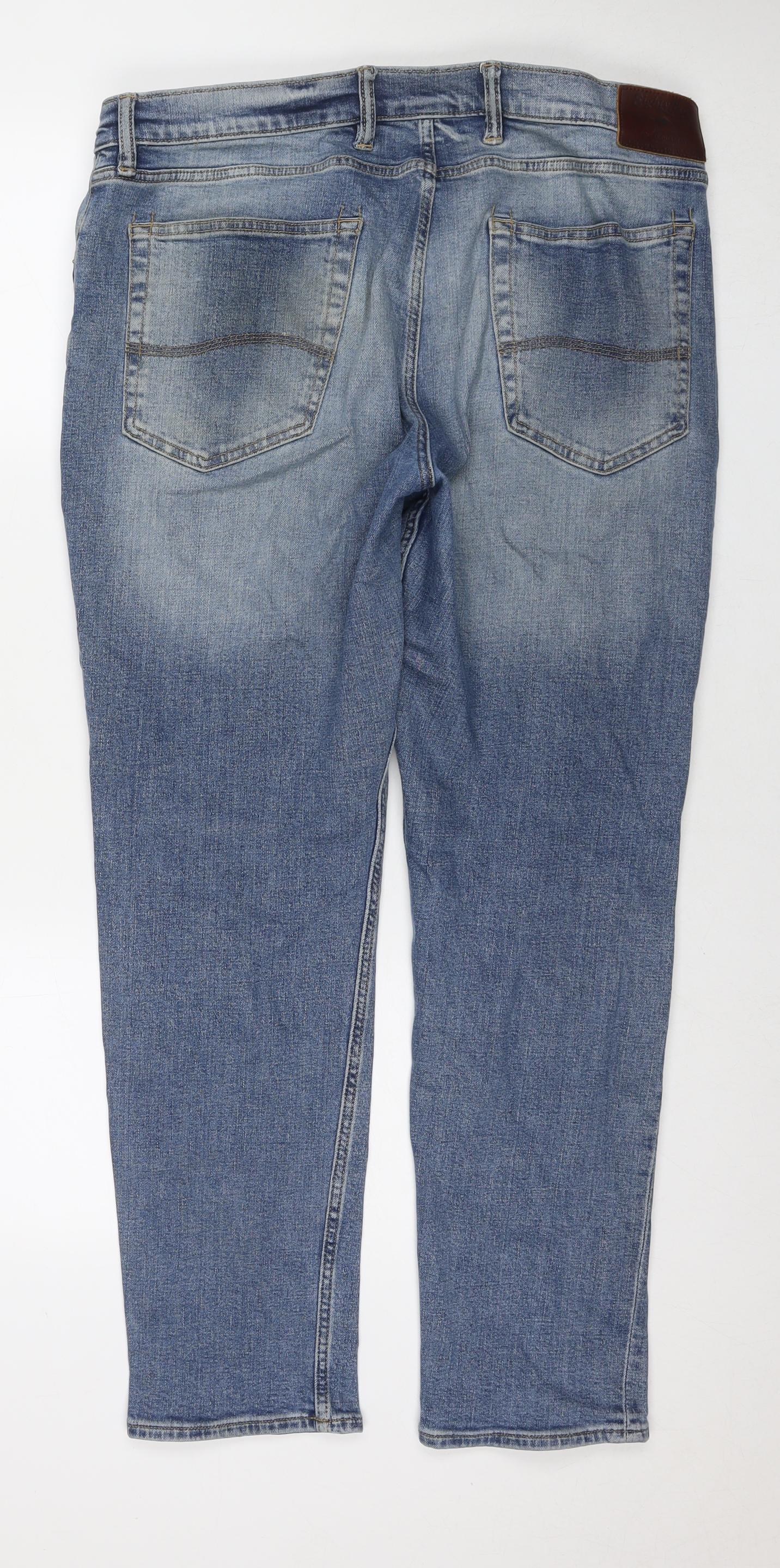 Marks and Spencer Mens Blue Cotton Straight Jeans Size 38 in L29 in Regular Zip