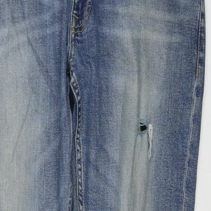 Marks and Spencer Mens Blue Cotton Straight Jeans Size 38 in L29 in Regular Zip