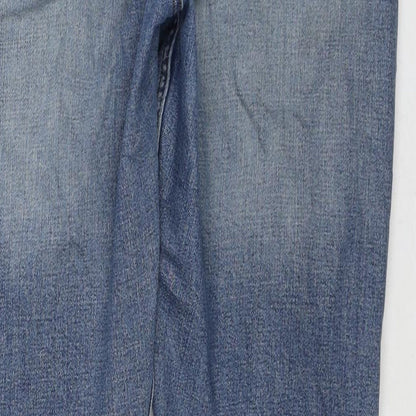 Marks and Spencer Mens Blue Cotton Straight Jeans Size 38 in L29 in Regular Zip