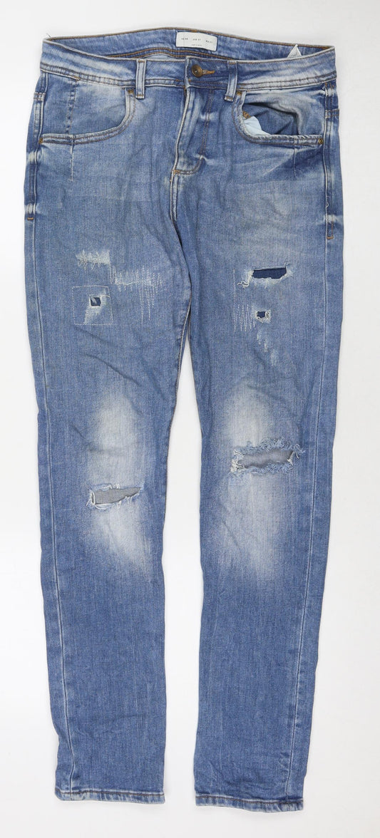Zara Mens Blue Cotton Skinny Jeans Size L L31 in Regular Zip