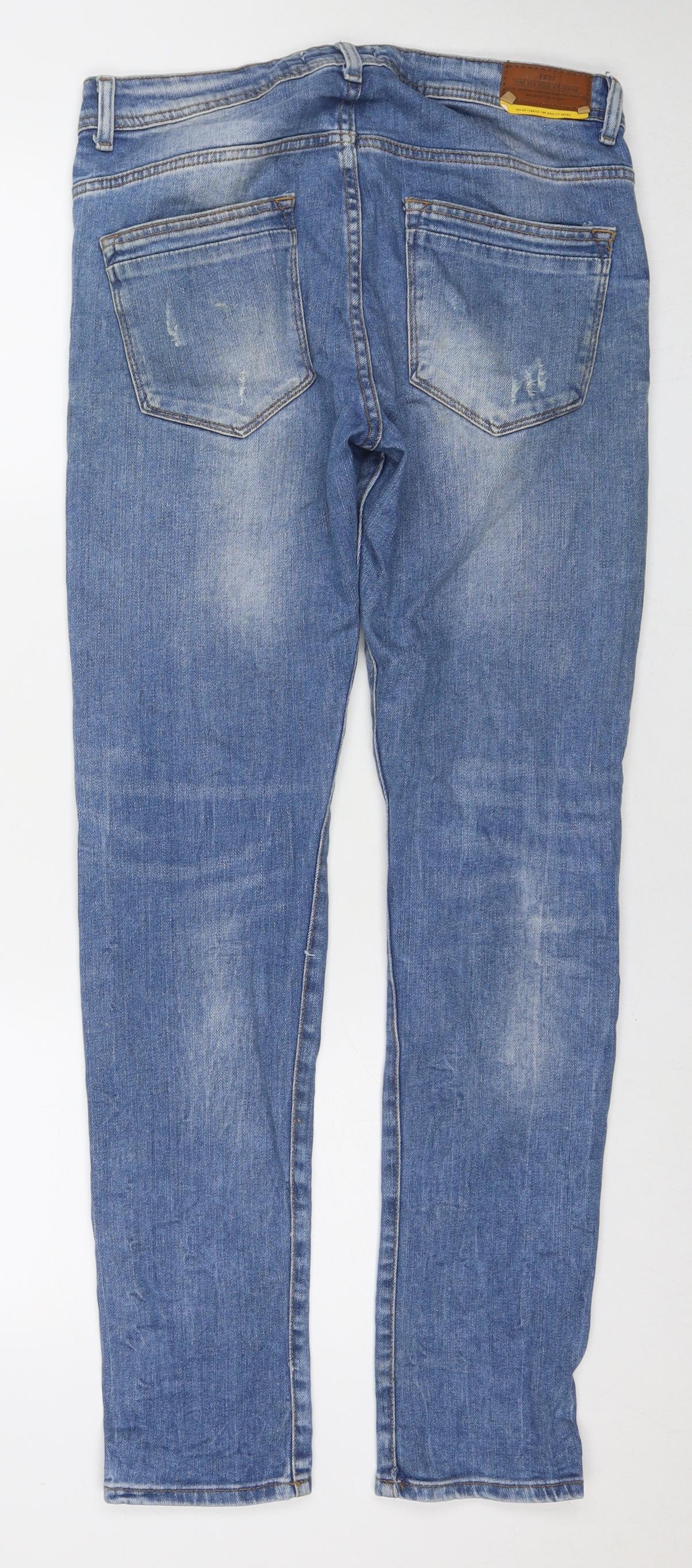 Zara Mens Blue Cotton Skinny Jeans Size L L31 in Regular Zip