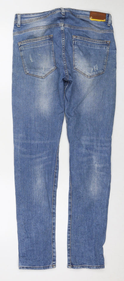 Zara Mens Blue Cotton Skinny Jeans Size L L31 in Regular Zip