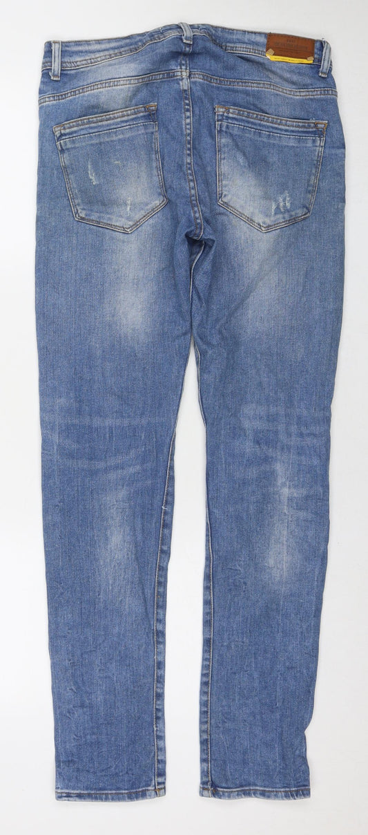 Zara Mens Blue Cotton Skinny Jeans Size L L31 in Regular Zip