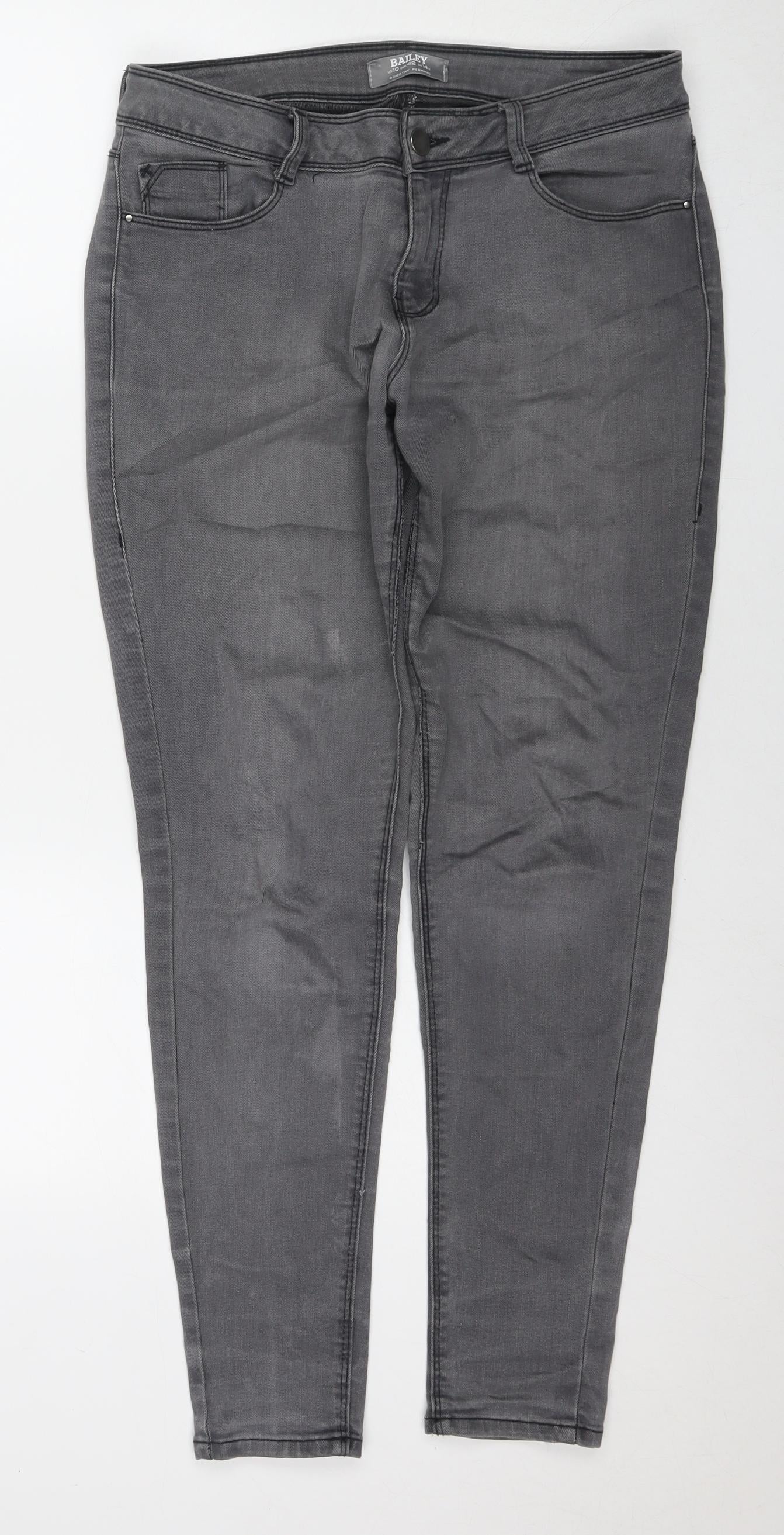Dorothy Perkins Womens Grey Cotton Skinny Jeans Size 14 L30 in Regular Zip