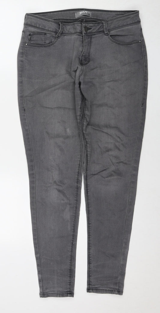 Dorothy Perkins Womens Grey Cotton Skinny Jeans Size 14 L30 in Regular Zip