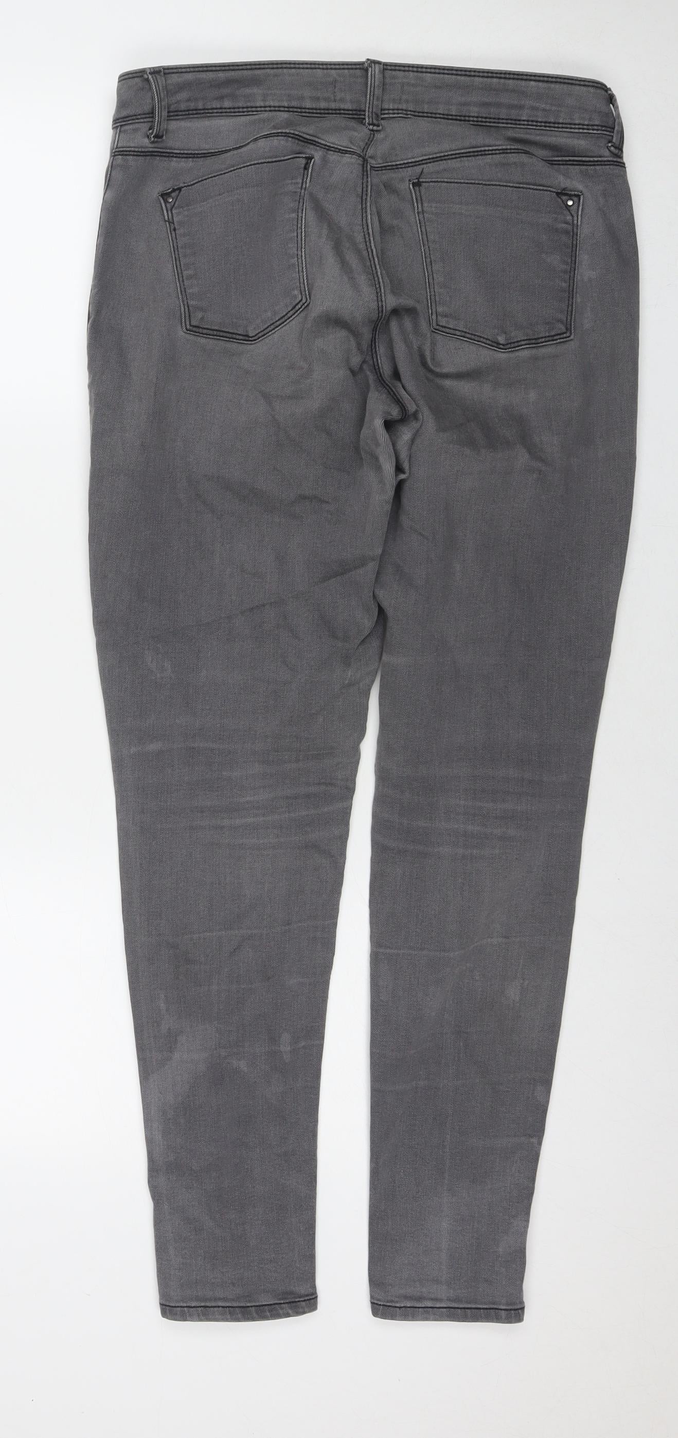 Dorothy Perkins Womens Grey Cotton Skinny Jeans Size 14 L30 in Regular Zip