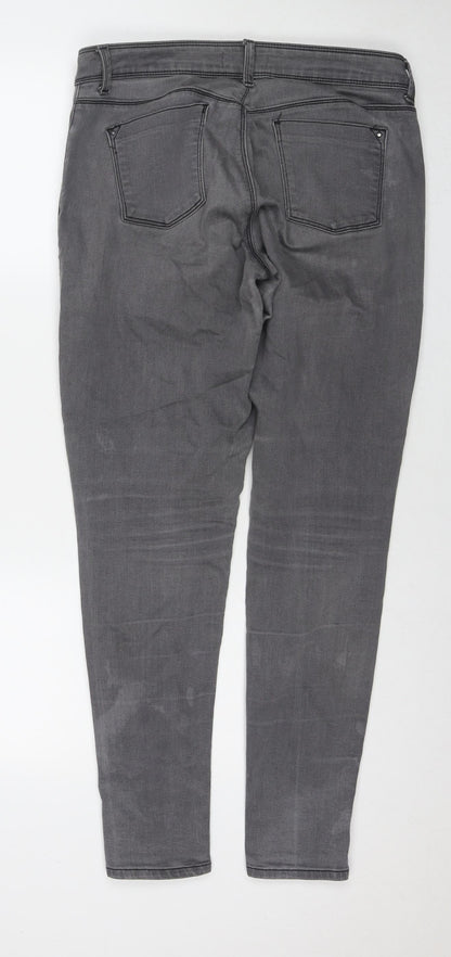 Dorothy Perkins Womens Grey Cotton Skinny Jeans Size 14 L30 in Regular Zip