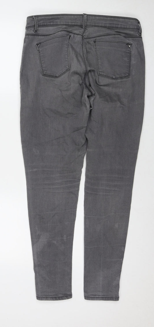 Dorothy Perkins Womens Grey Cotton Skinny Jeans Size 14 L30 in Regular Zip