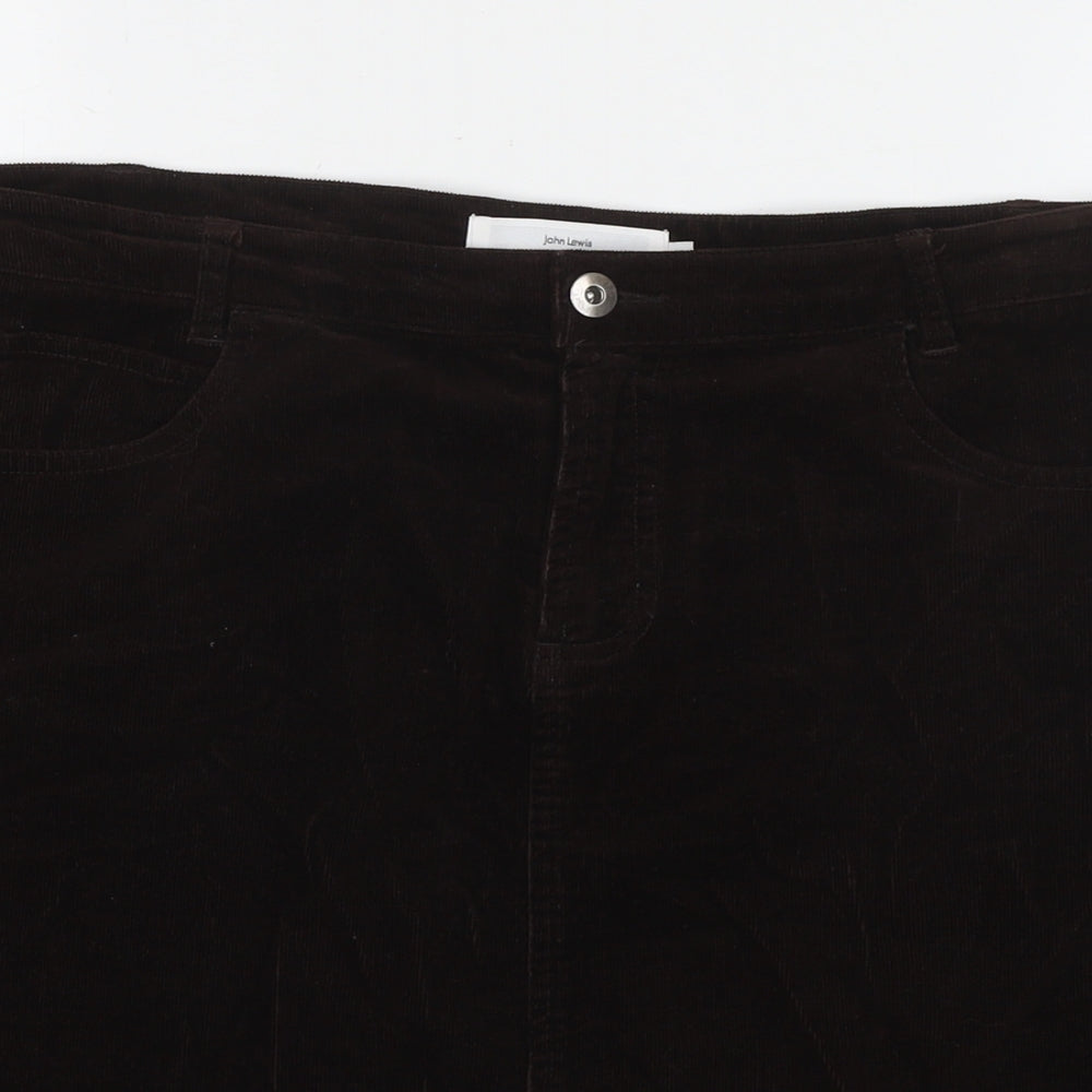 John Lewis Womens Brown Cotton A-Line Skirt Size 14 Zip
