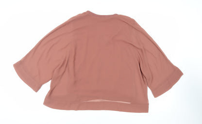 Zara Womens Brown Polyester Basic Blouse Size L V-Neck - Oversized
