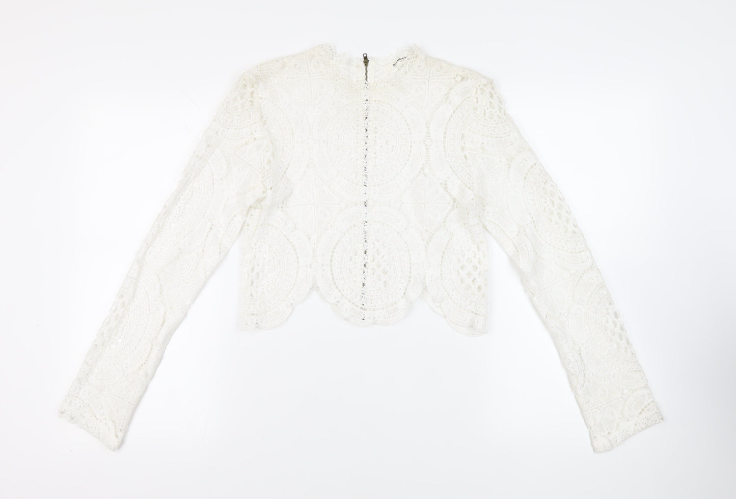 Glamorous Womens White Cotton Cropped Blouse Size 10 Mock Neck