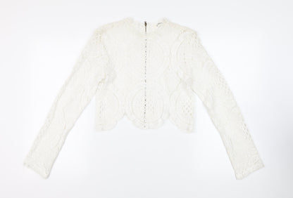 Glamorous Womens White Cotton Cropped Blouse Size 10 Mock Neck